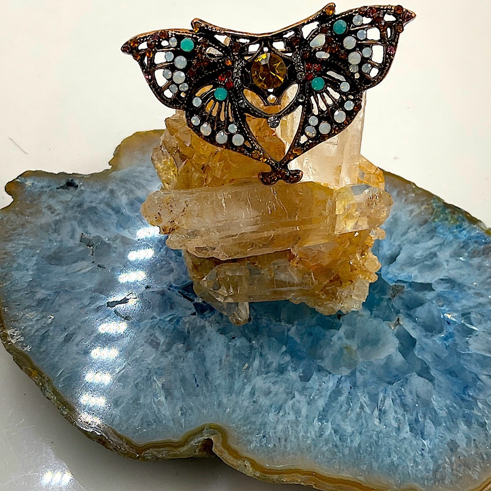 Copper Butterfly Brooch Coated/W Molybdenum Featuring Sparkling Crystal Accents - Picture 3 of 7
